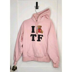 Sz S Teddy Fresh Adult I Heart TF Hoodie Sweatshirt Pink Embroidered Bear Patch